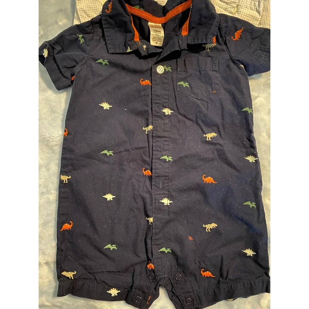 Carter's Baby Gap 18M Boy Bundle 5pc Rompers Bodysuit Gingham Shirt Dragon Dino
